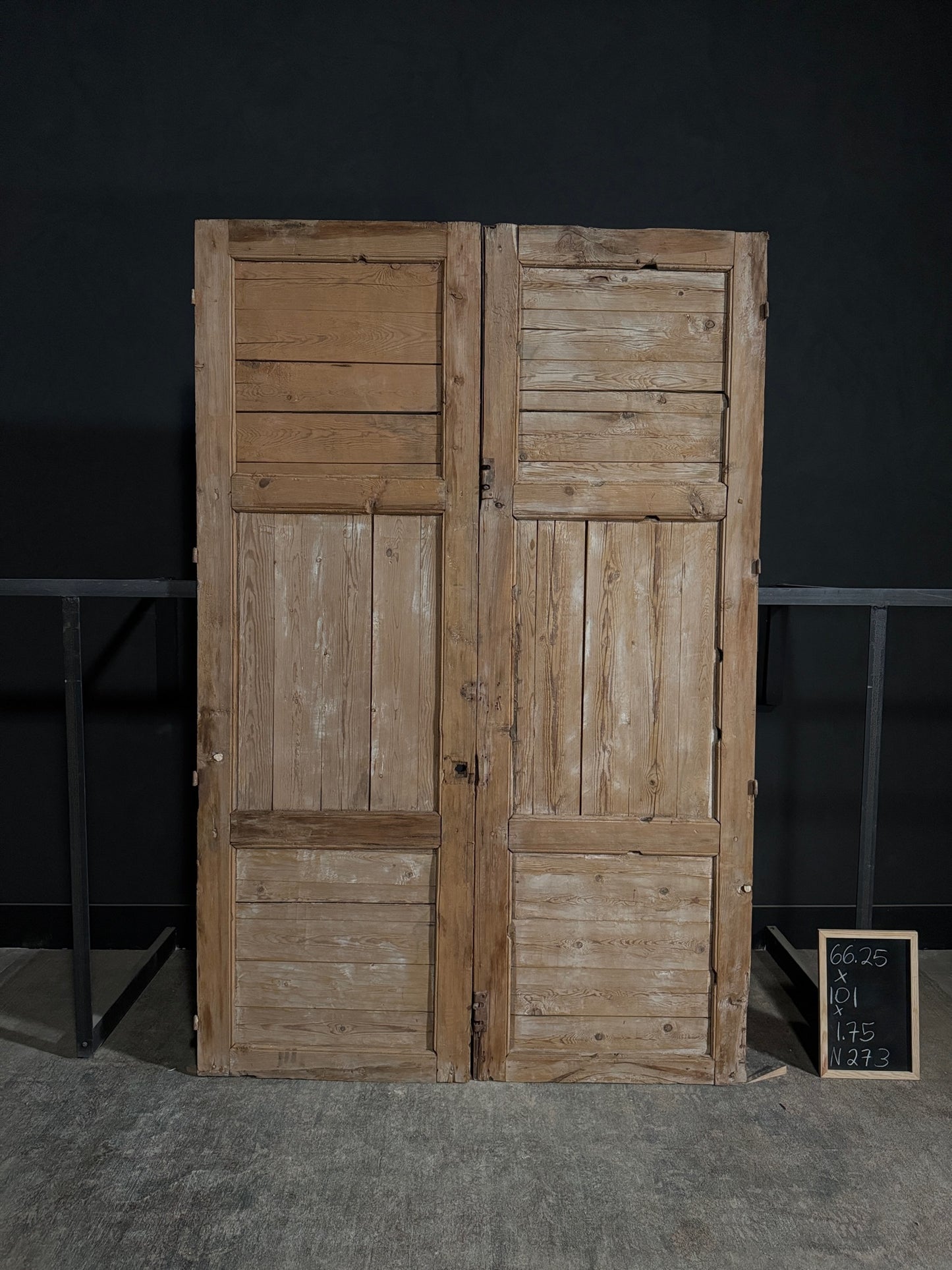 Antique Carved 3 Panel Double Doors - 66.25x101 - N273