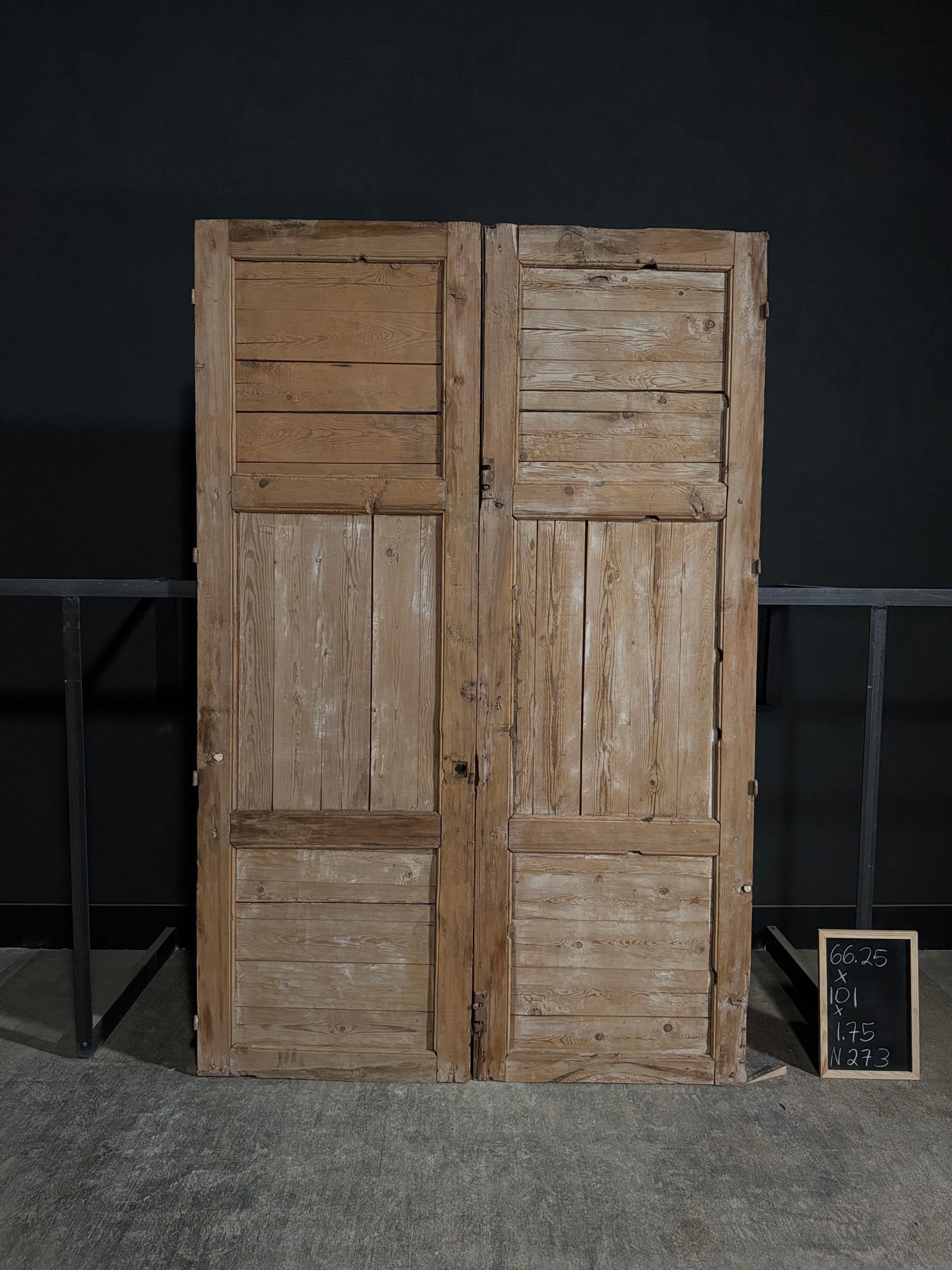 Antique Carved 3 Panel Double Doors - 66.25x101 - N273