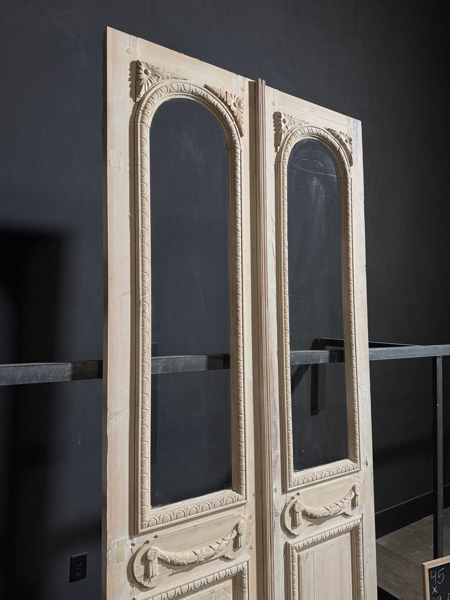 Antique Carved 1 Lite Arched French Doors - 45x99.5 - N270