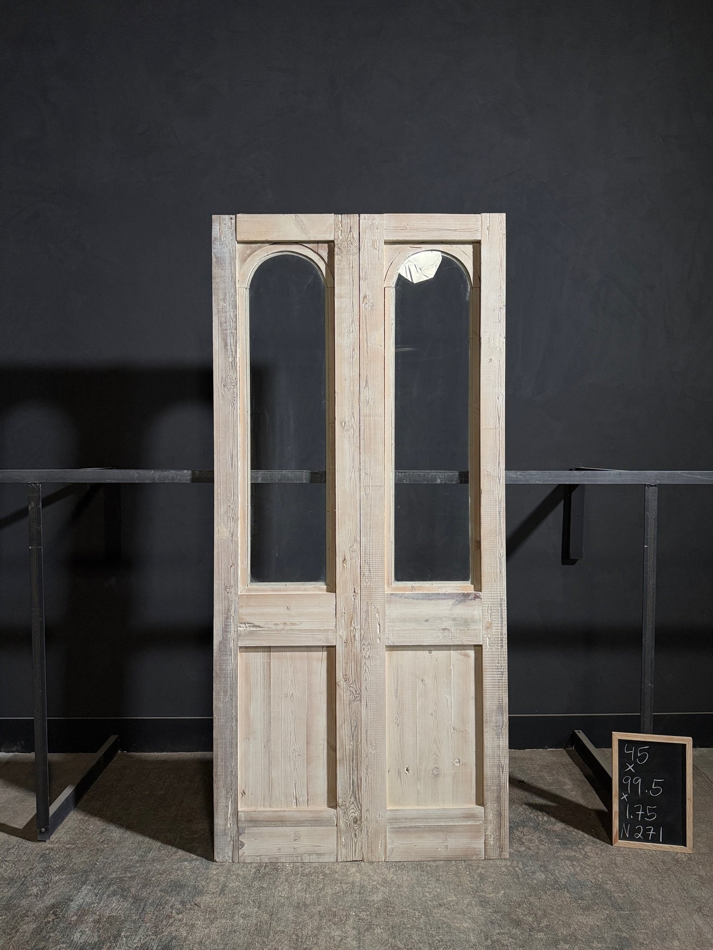 Antique Carved 1 Lite Arched French Doors - 45x99.5 - N271
