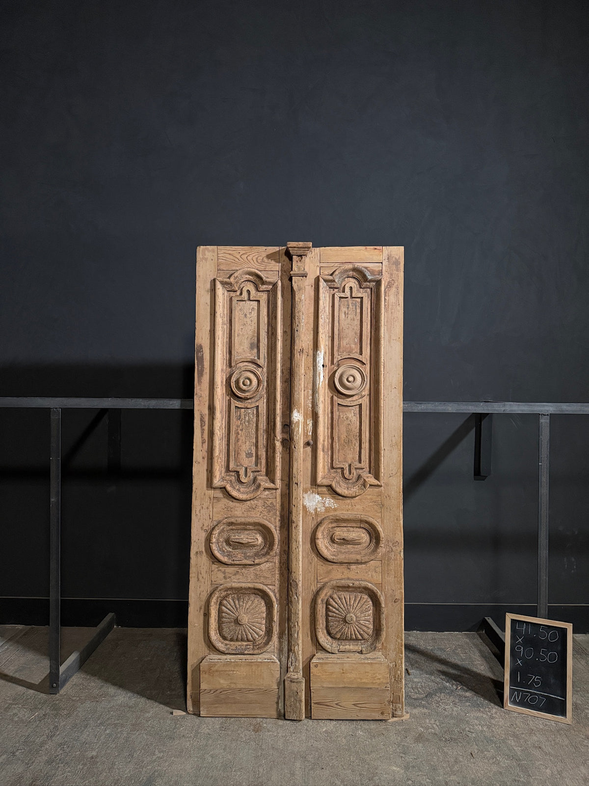 Antique Carved 3 Panel Double Doors - 41.5x90.5 - N707