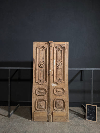 Antique Carved 3 Panel Double Doors - 41.5x90.5 - N707