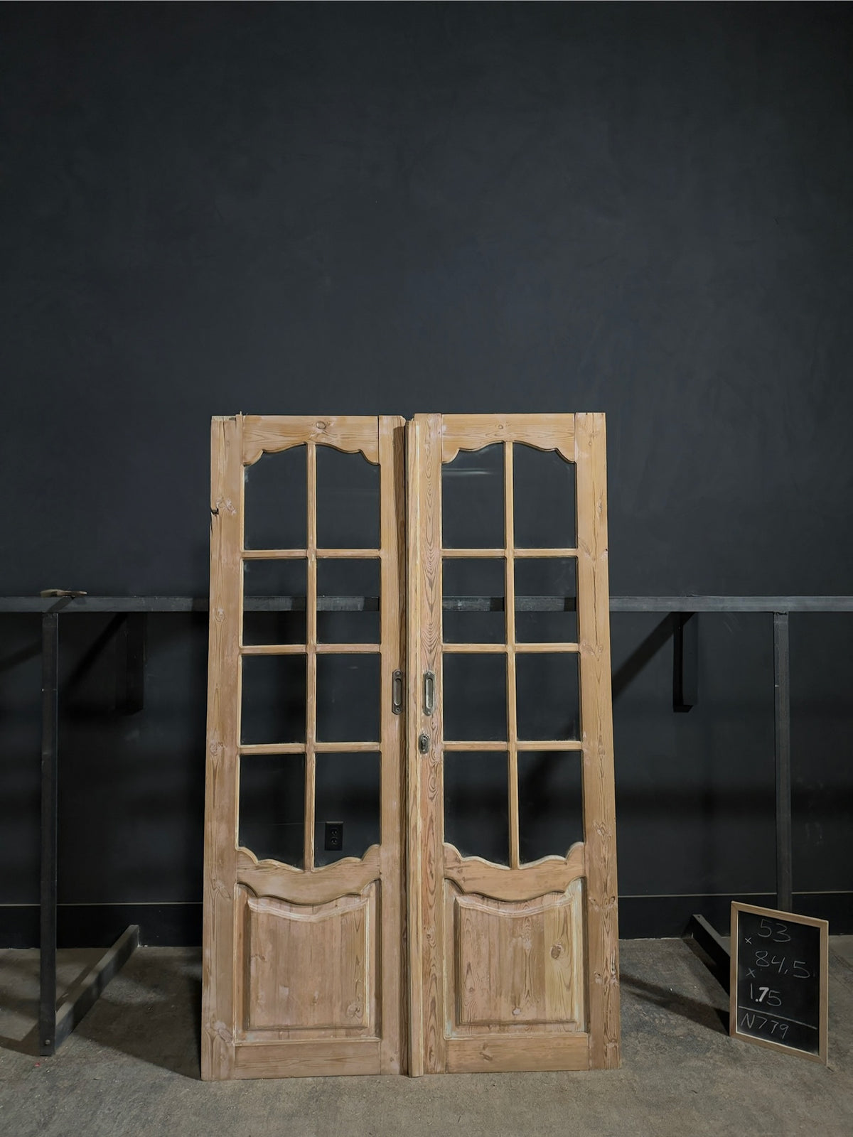Antique Raised Panel Glass French Doors - 53x84.5 - N779