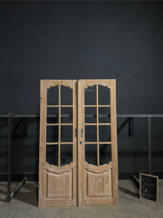 Antique Raised Panel Glass French Doors - 53x84.5 - N779
