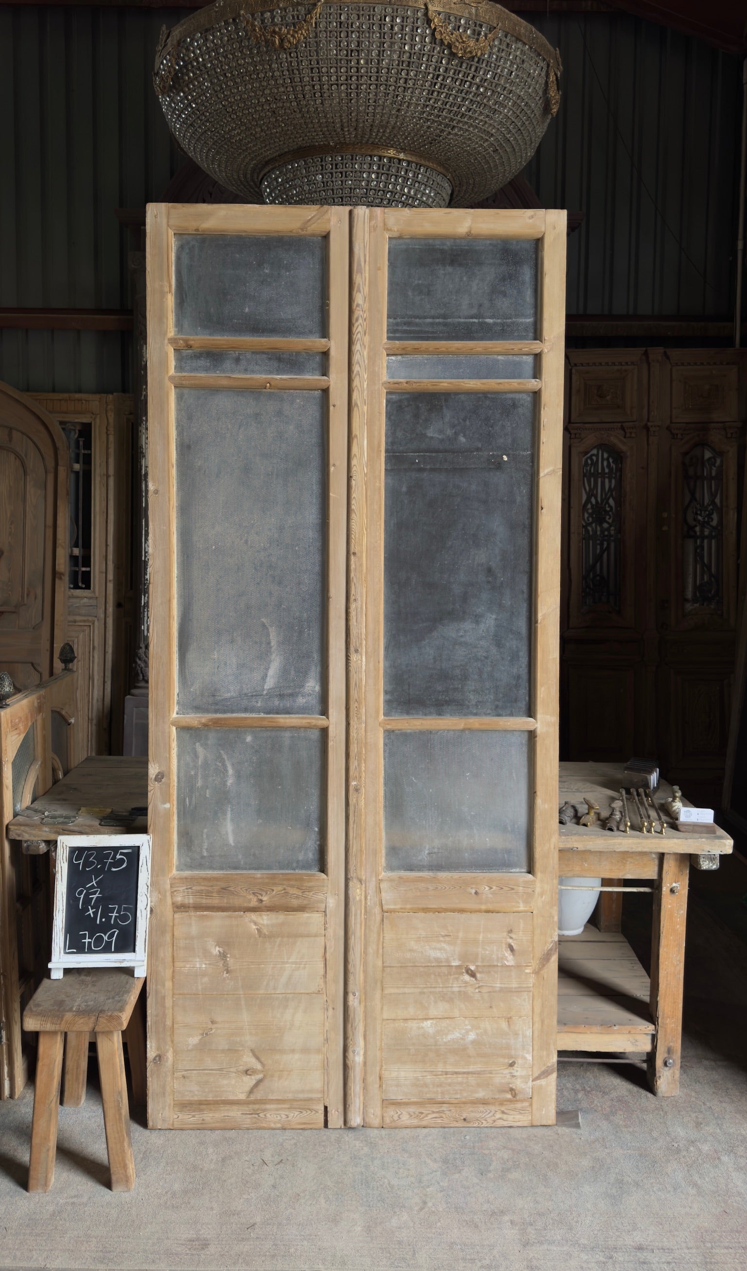 Antique Obscured Glass 2 Lite French Doors - 43.75x97 - L709