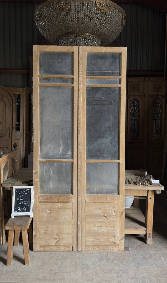 Antique Obscured Glass 2 Lite French Doors - 43.75x97 - L709