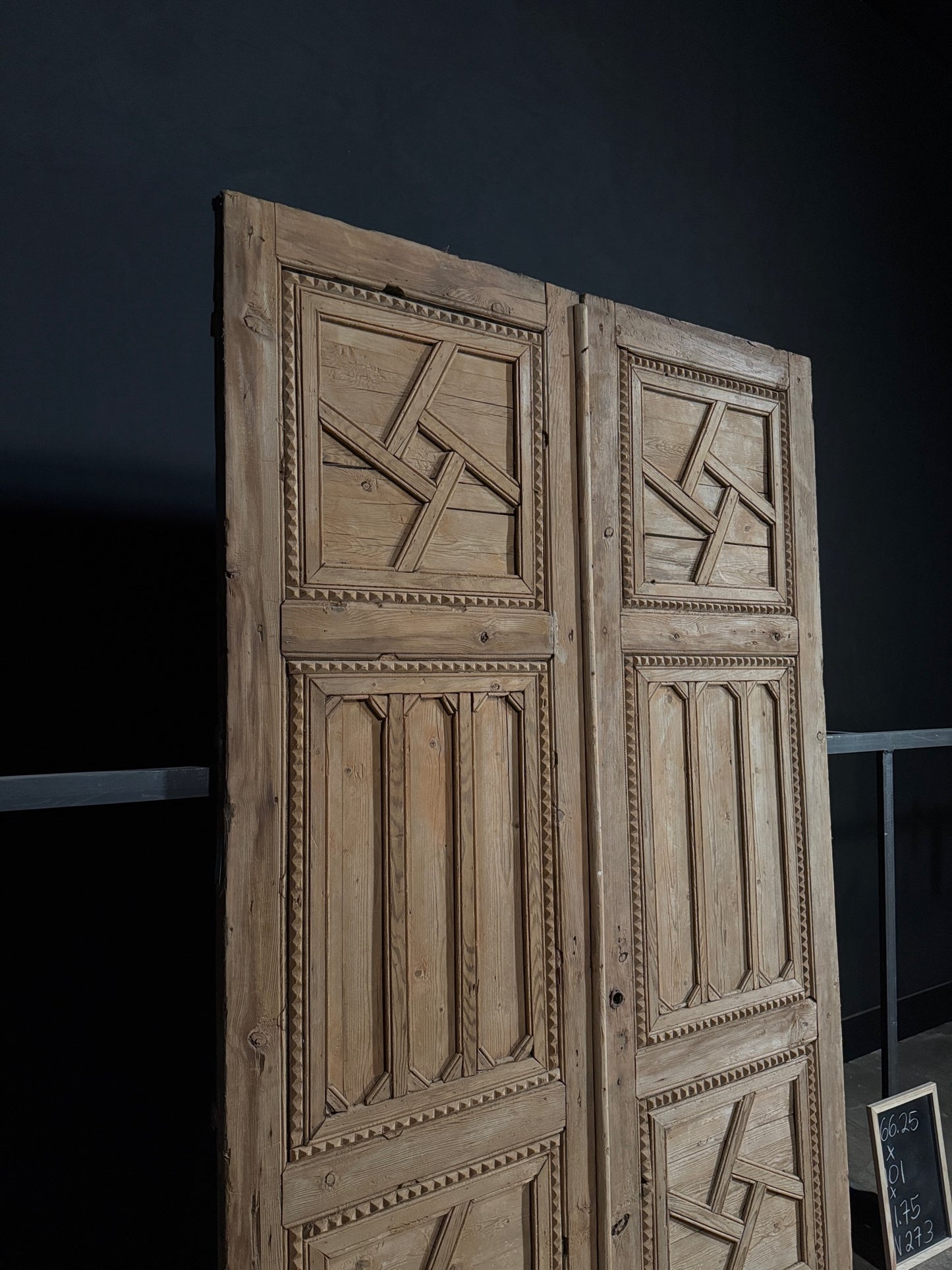 Antique Carved 3 Panel Double Doors - 66.25x101 - N273