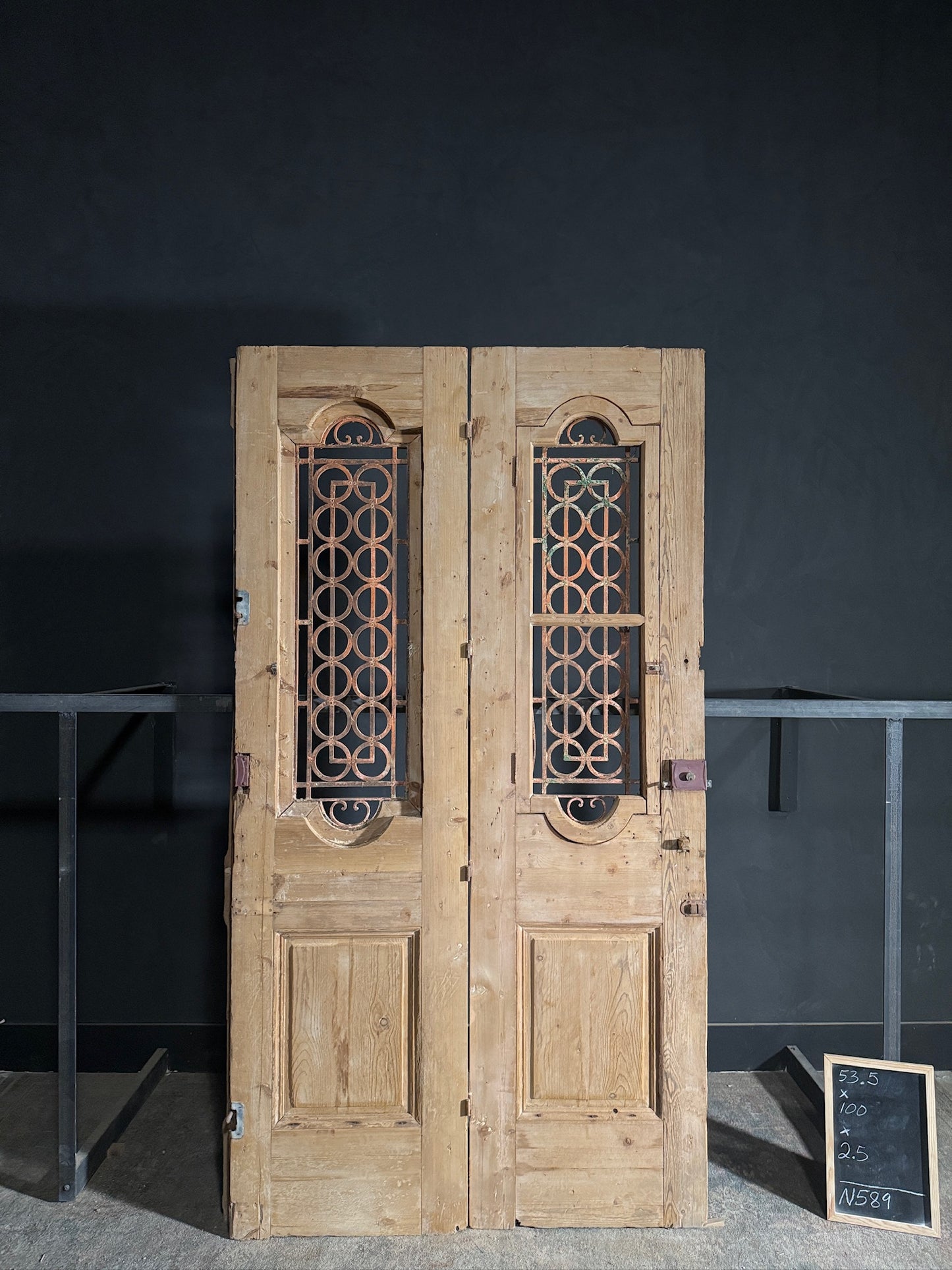 Antique Carved Iron French Doors - 53.5x100 - N589