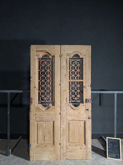 Antique Carved Iron French Doors - 53.5x100 - N589
