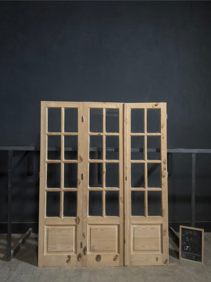 Antique Clear Glass Raised Panel Tri-Fold Doors - 64.5x84 - N778