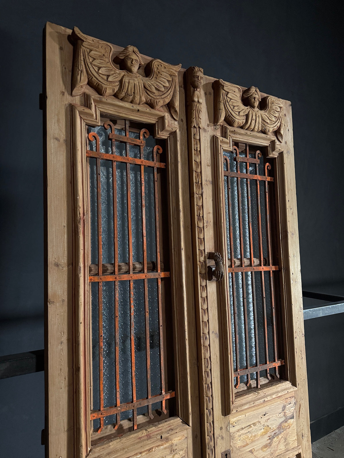 Antique Carved Iron French Doors - 46.75x101 - N600