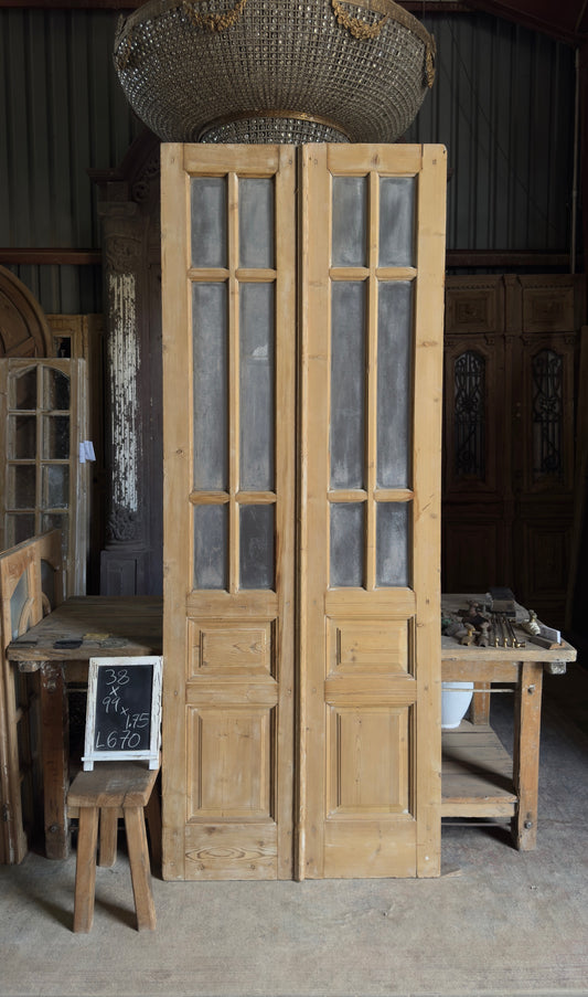 Antique Obscured Glass 4 Lite French Doors - 38x99 - L670