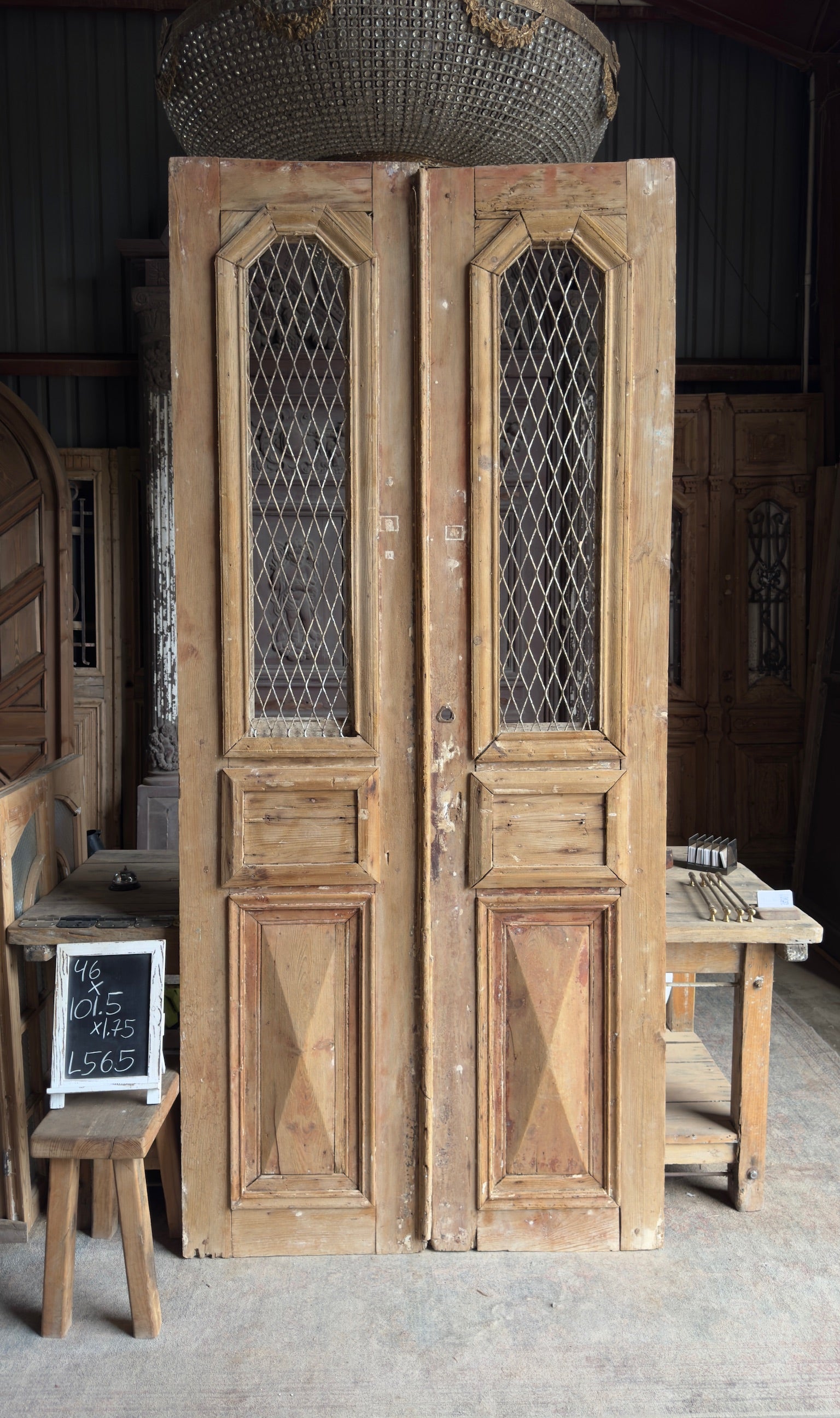 Antique Leaded Glass 2 Lite French Doors - 46x101.5 - L565