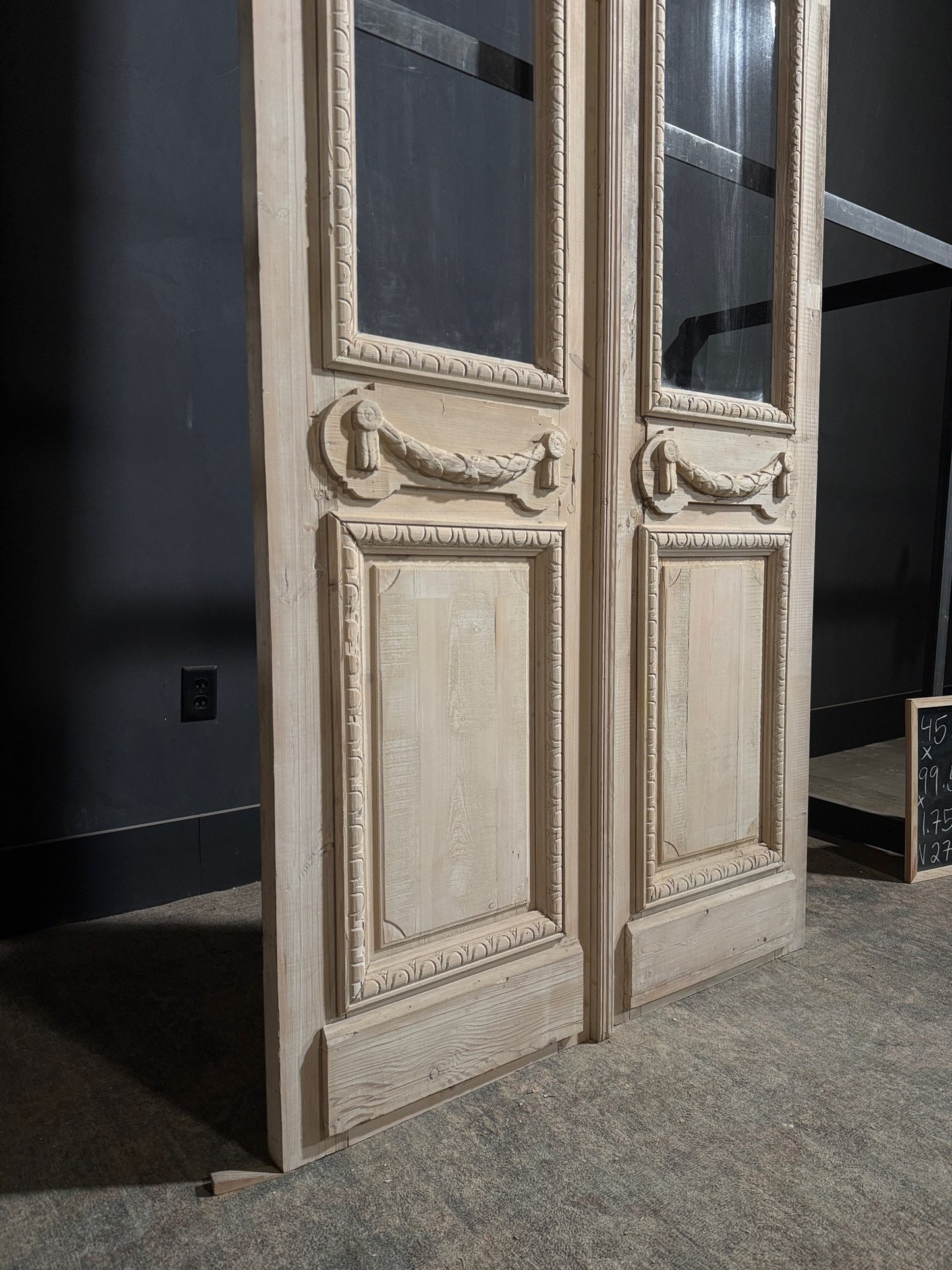 Antique Carved 1 Lite Arched French Doors - 45x99.5 - N271