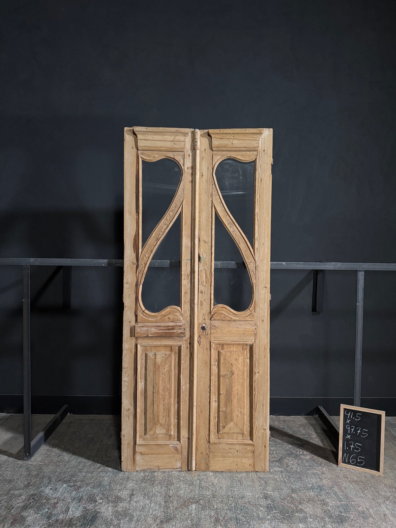 Antique Art Nouveau Glass French Doors - 41.5x97.75 - N65