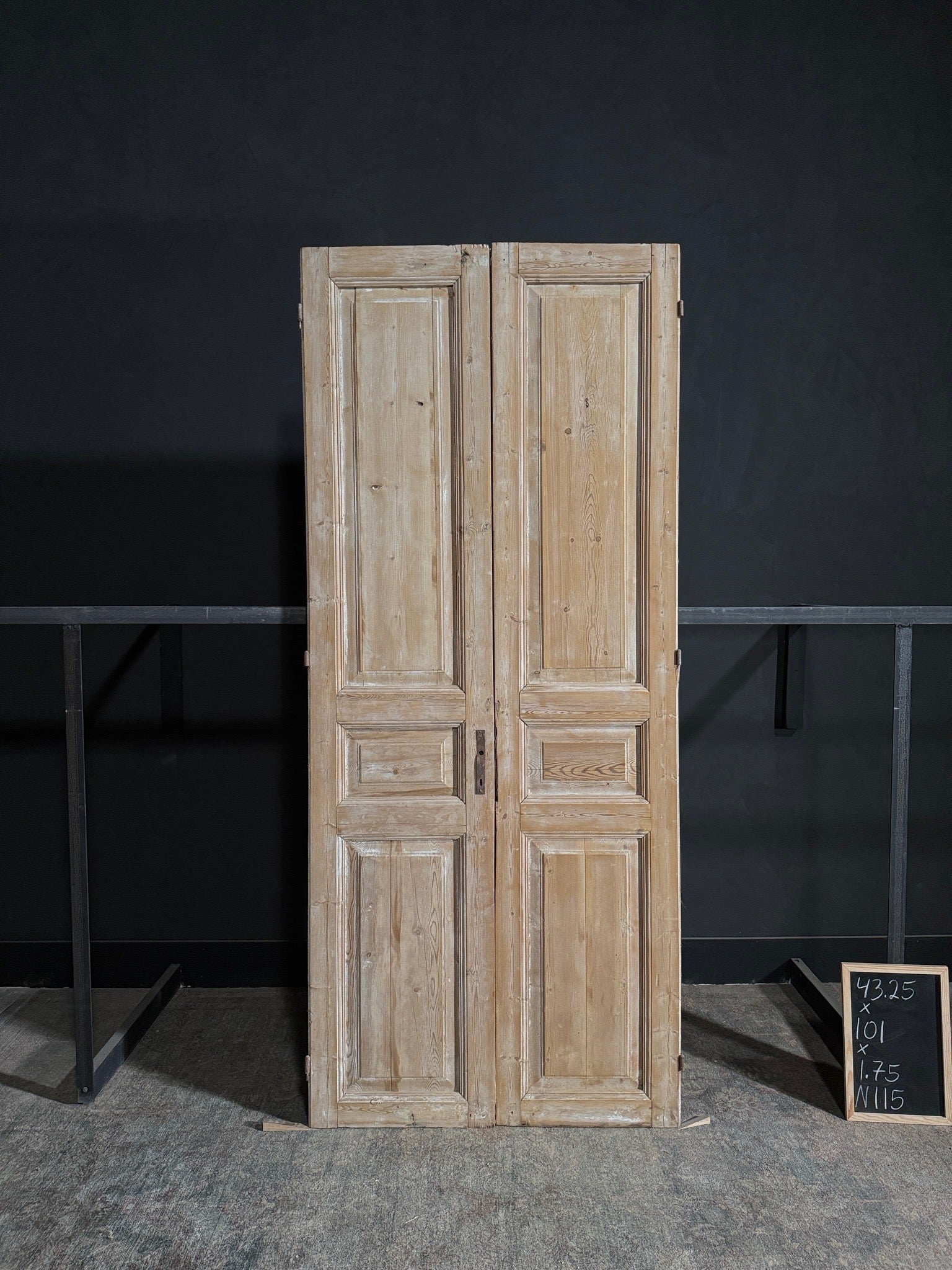 Antique Carved 3 Panel Double Doors - 43.25x101 - N115