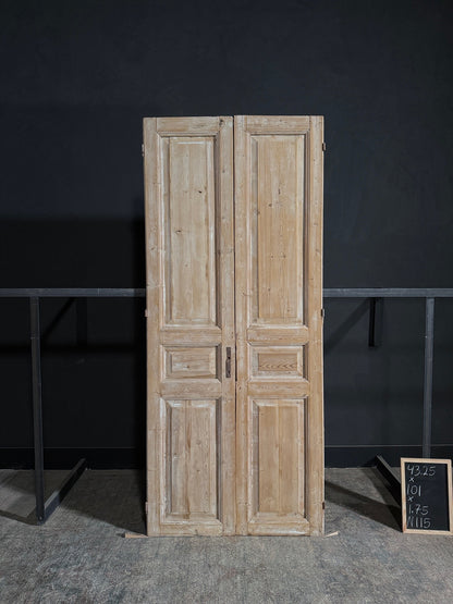Antique Carved 3 Panel Double Doors - 43.25x101 - N115