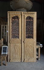 Antique Carved Arched Double Doors - 54.5x96.25 - L662