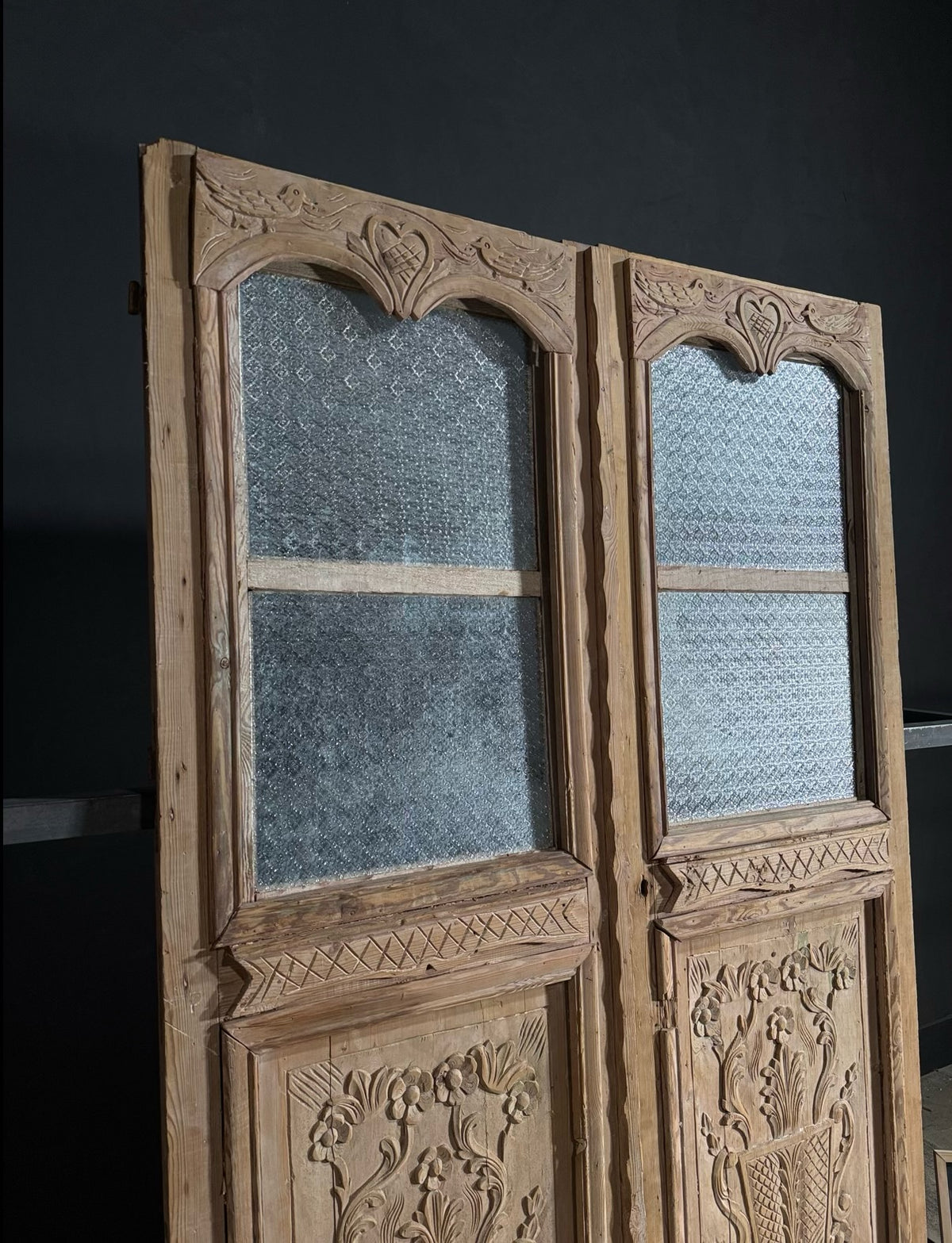 Antique Carved 2 Lite French Doors - 61x96 - N631