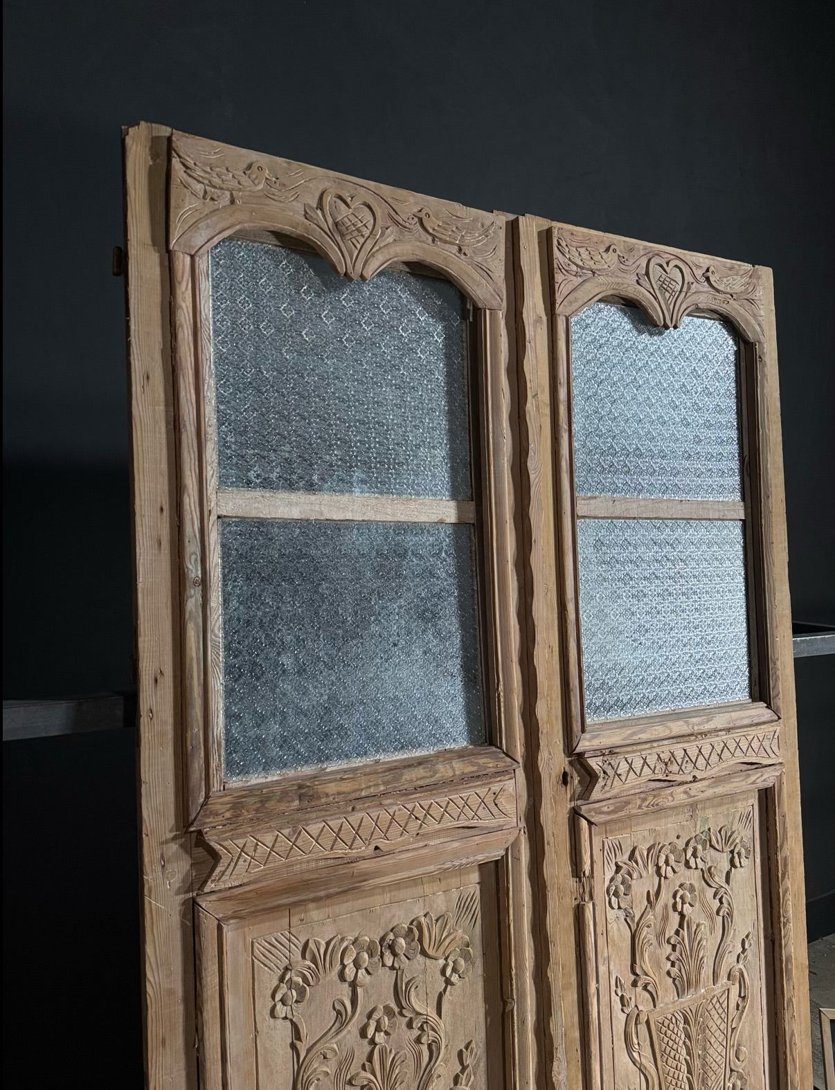 Antique Carved 2 Lite French Doors - 61x96 - N631