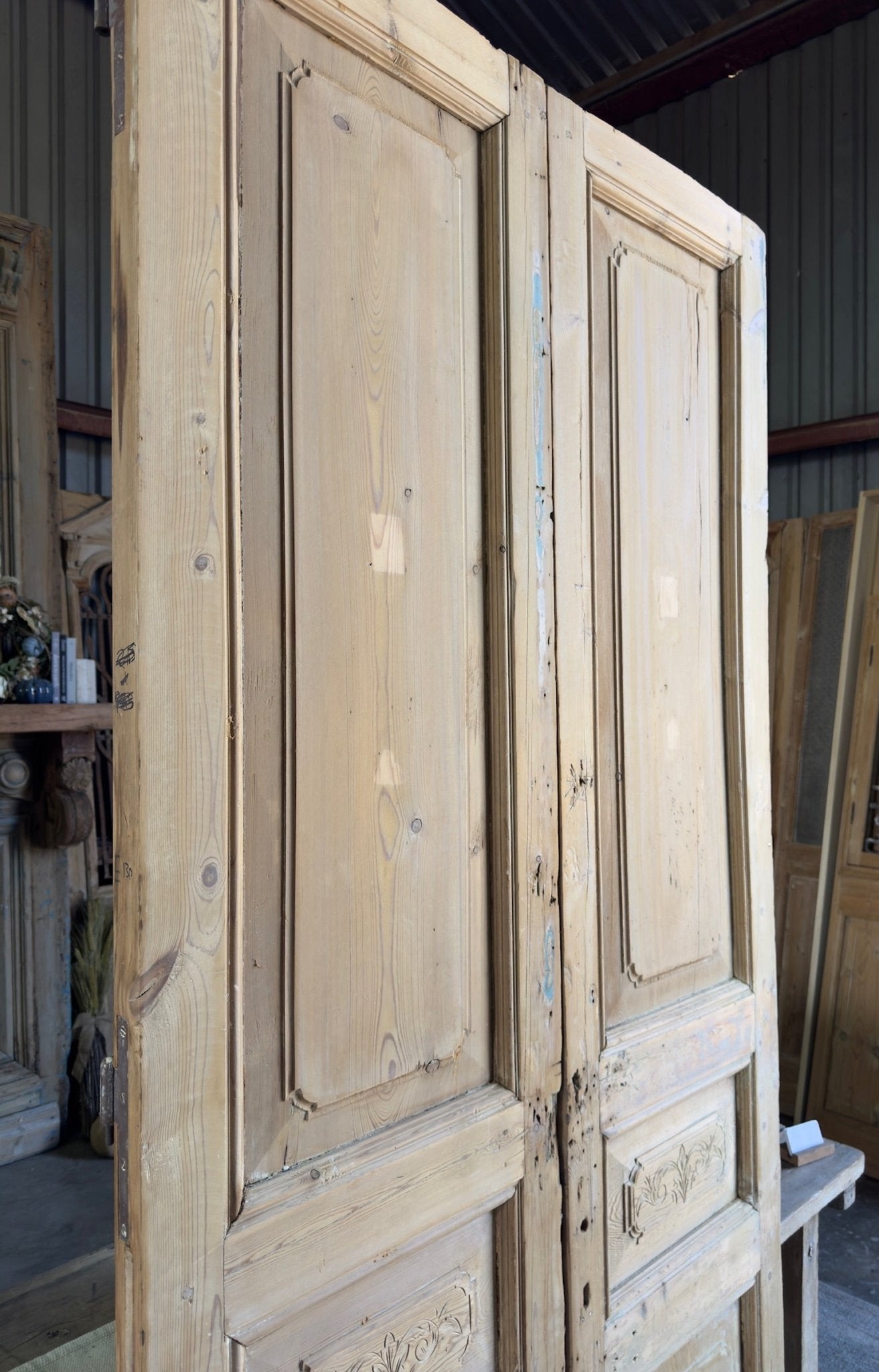 Carved 19th Century Antique French Doors - 43x97.5 E130 - Magnolia Antique Door Co.