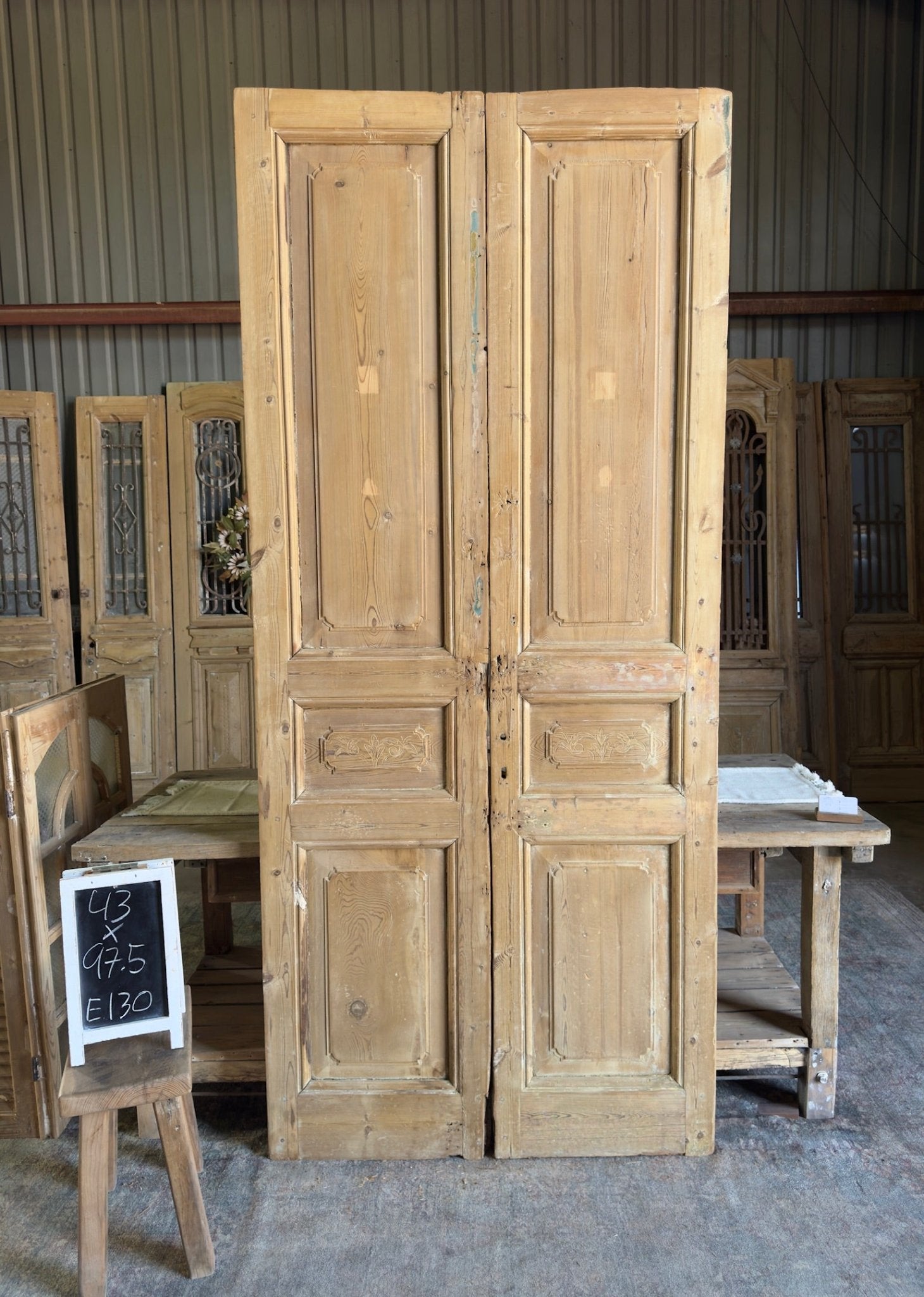 Carved 19th Century Antique French Doors - 43x97.5 E130 - Magnolia Antique Door Co.