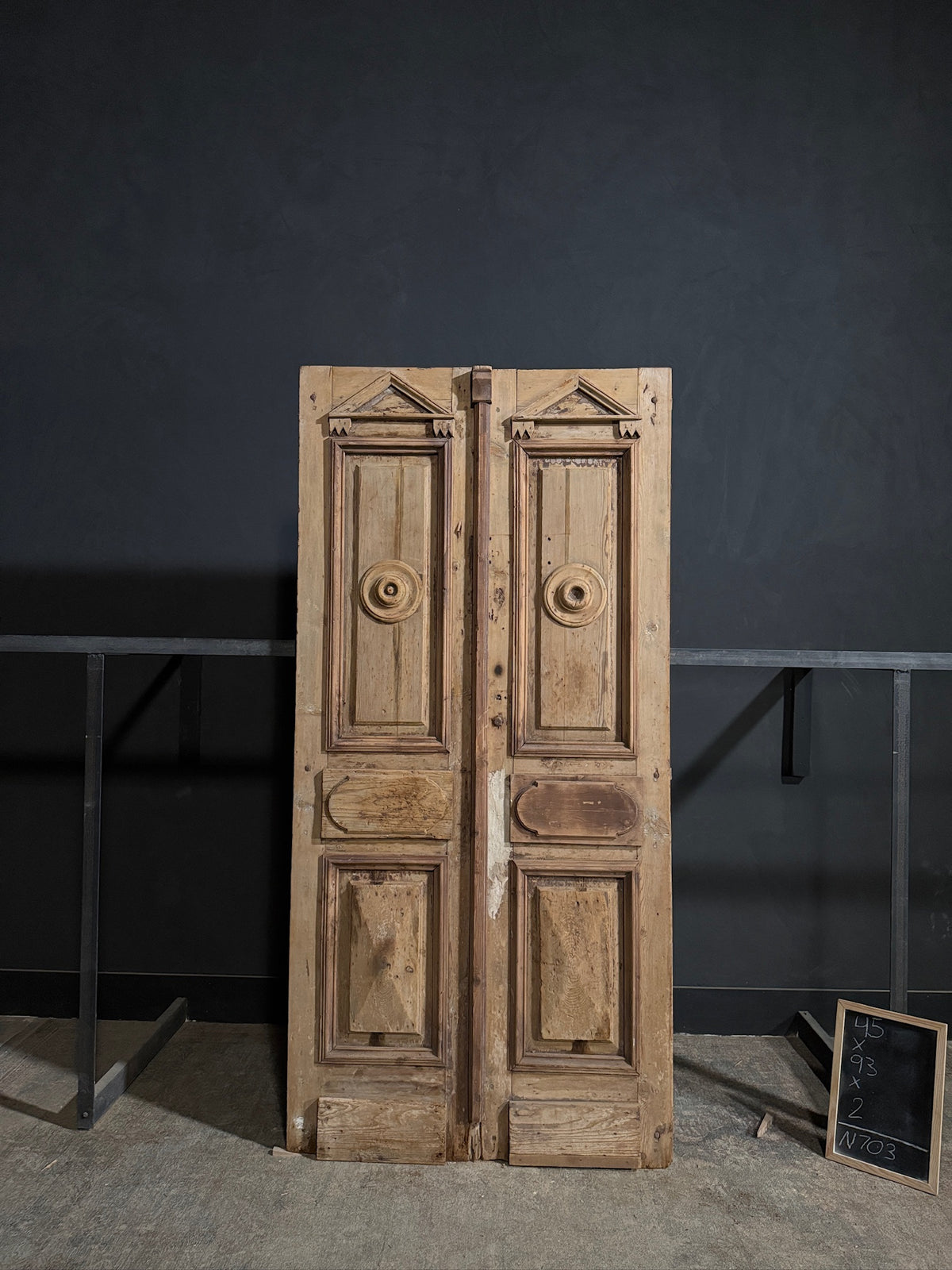 Antique Carved 3 Panel Double Doors - 45x93 - N703