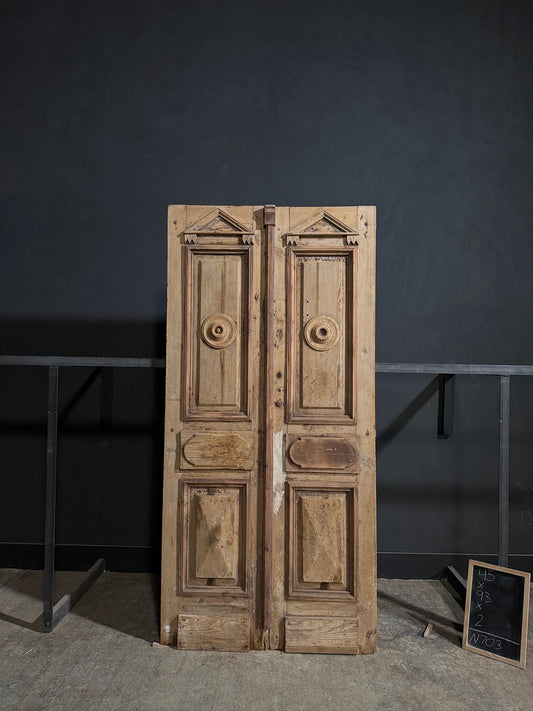 Antique Carved 3 Panel Double Doors - 45x93 - N703