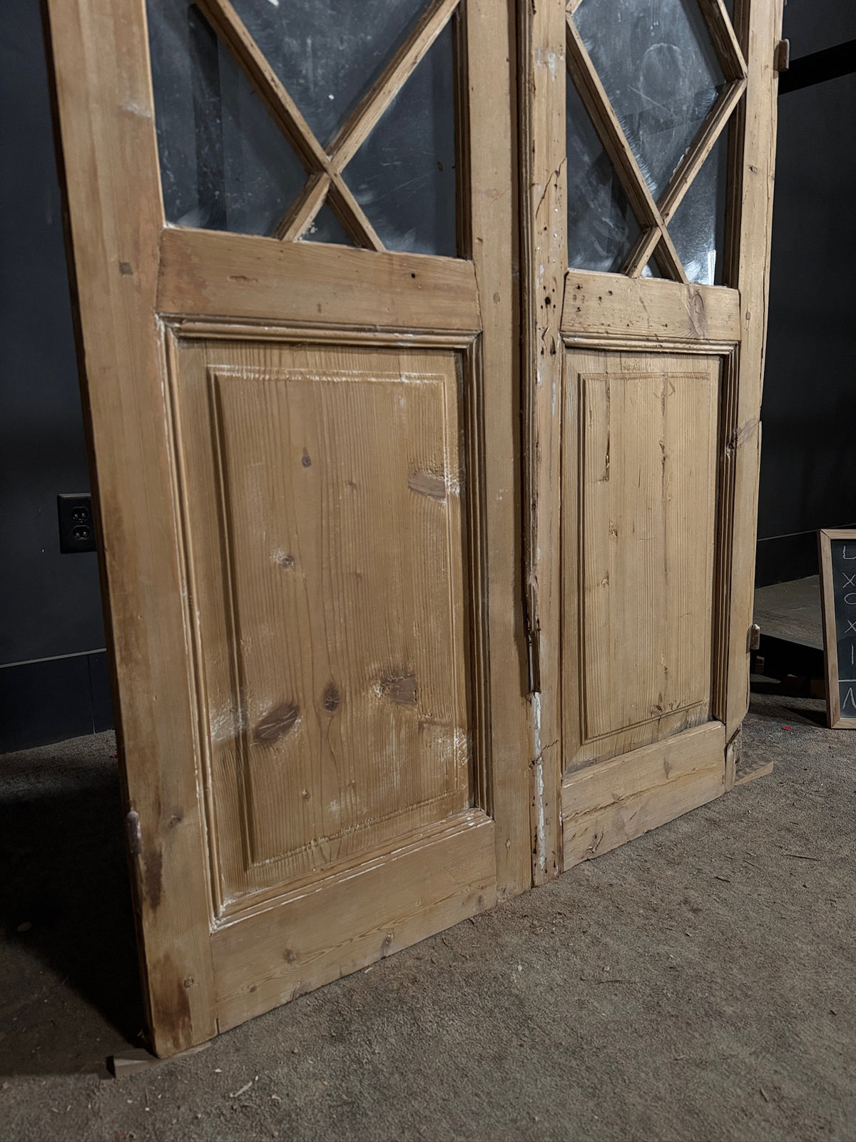 Antique Diamond Lattice Glass French Doors - 44.5x97 - N747