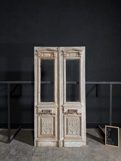 Antique Carved 1 Lite French Doors - 48x93 - N137