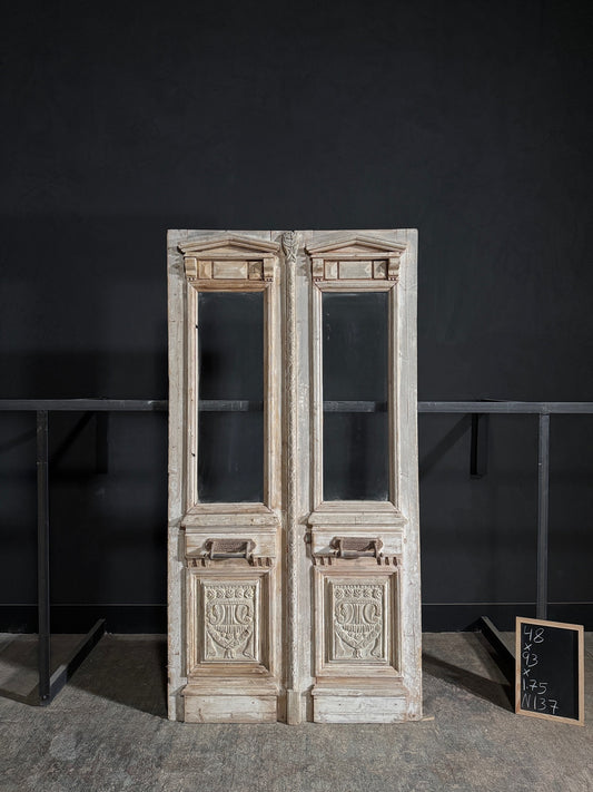 Antique Carved 1 Lite French Doors - 48x93 - N137
