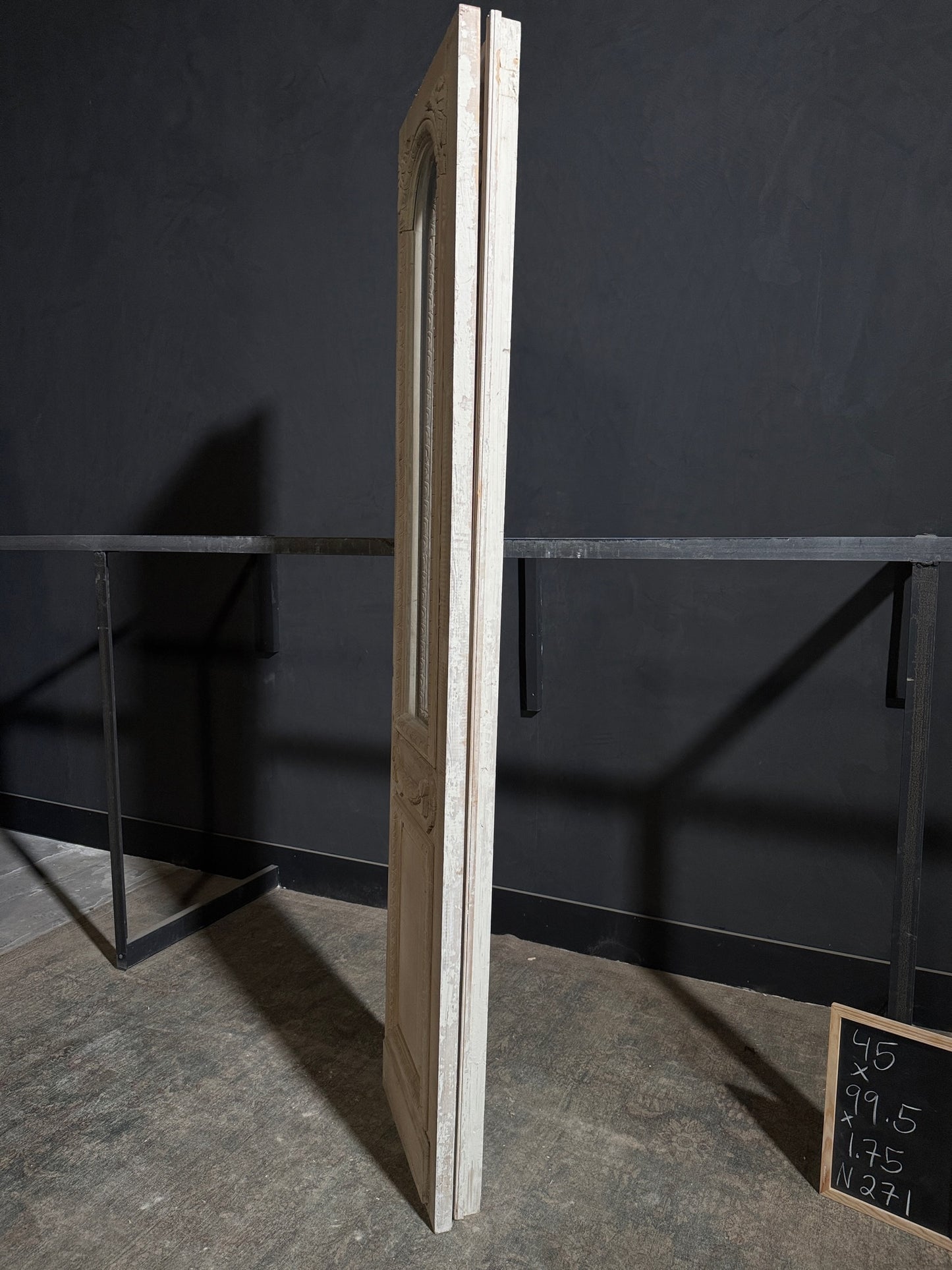 Antique Carved 1 Lite Arched French Doors - 45x99.5 - N271
