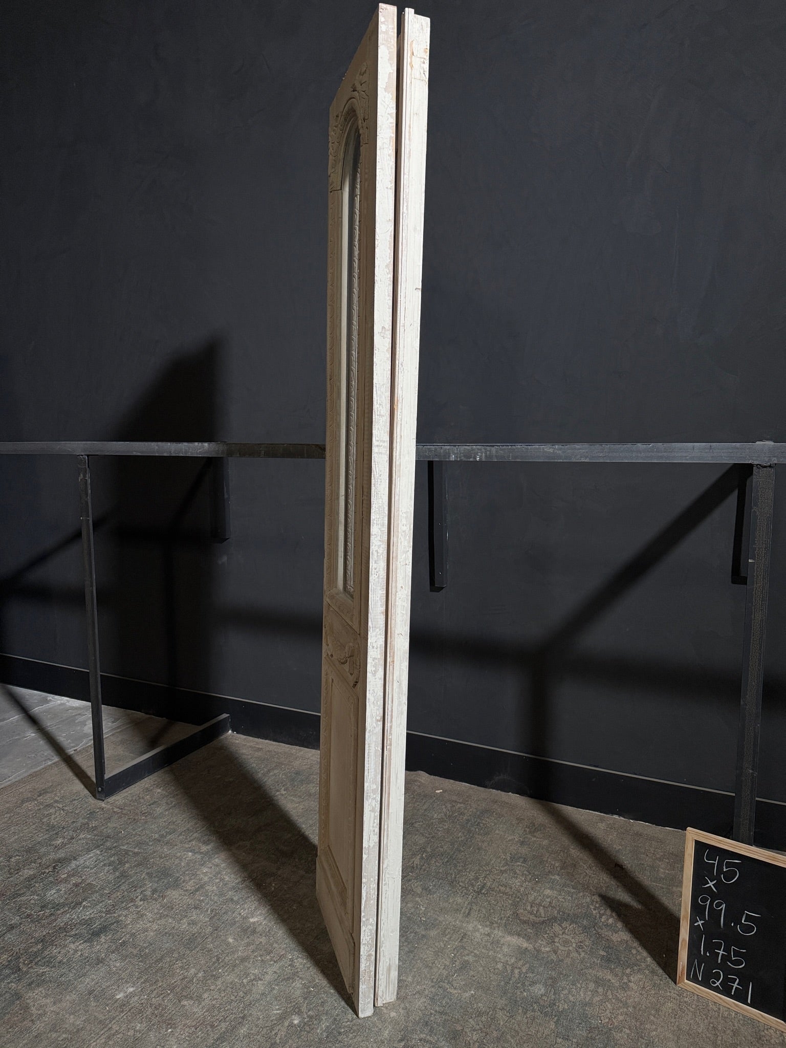 Antique Carved 1 Lite Arched French Doors - 45x99.5 - N271