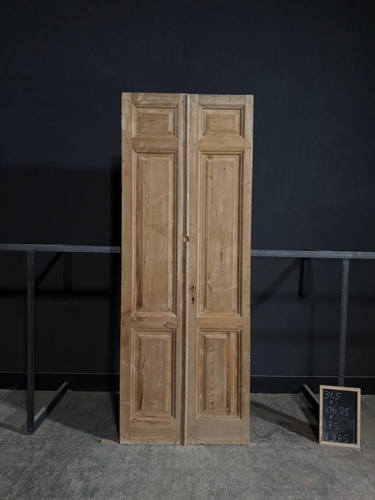 Antique 3 Panel Solid Double Doors - 39.5x106.25 - N385