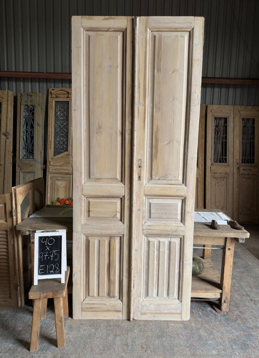 Classy Long Panel Antique French Doors - 40x97.75 E128 - Magnolia Antique Door Co.