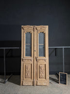 Antique Carved 2 Lite French Doors - 44x95 - N620