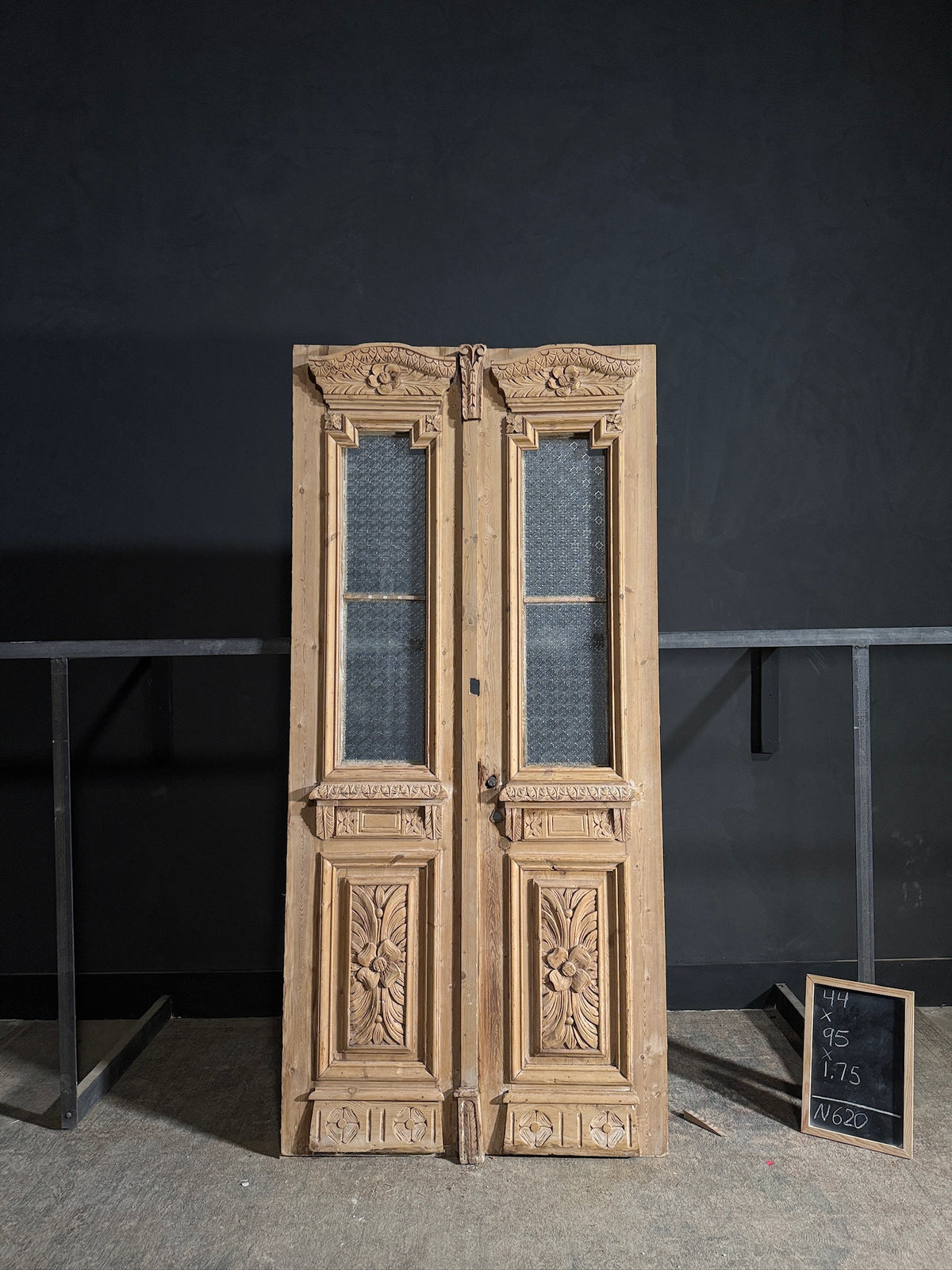 Antique Carved 2 Lite French Doors - 44x95 - N620