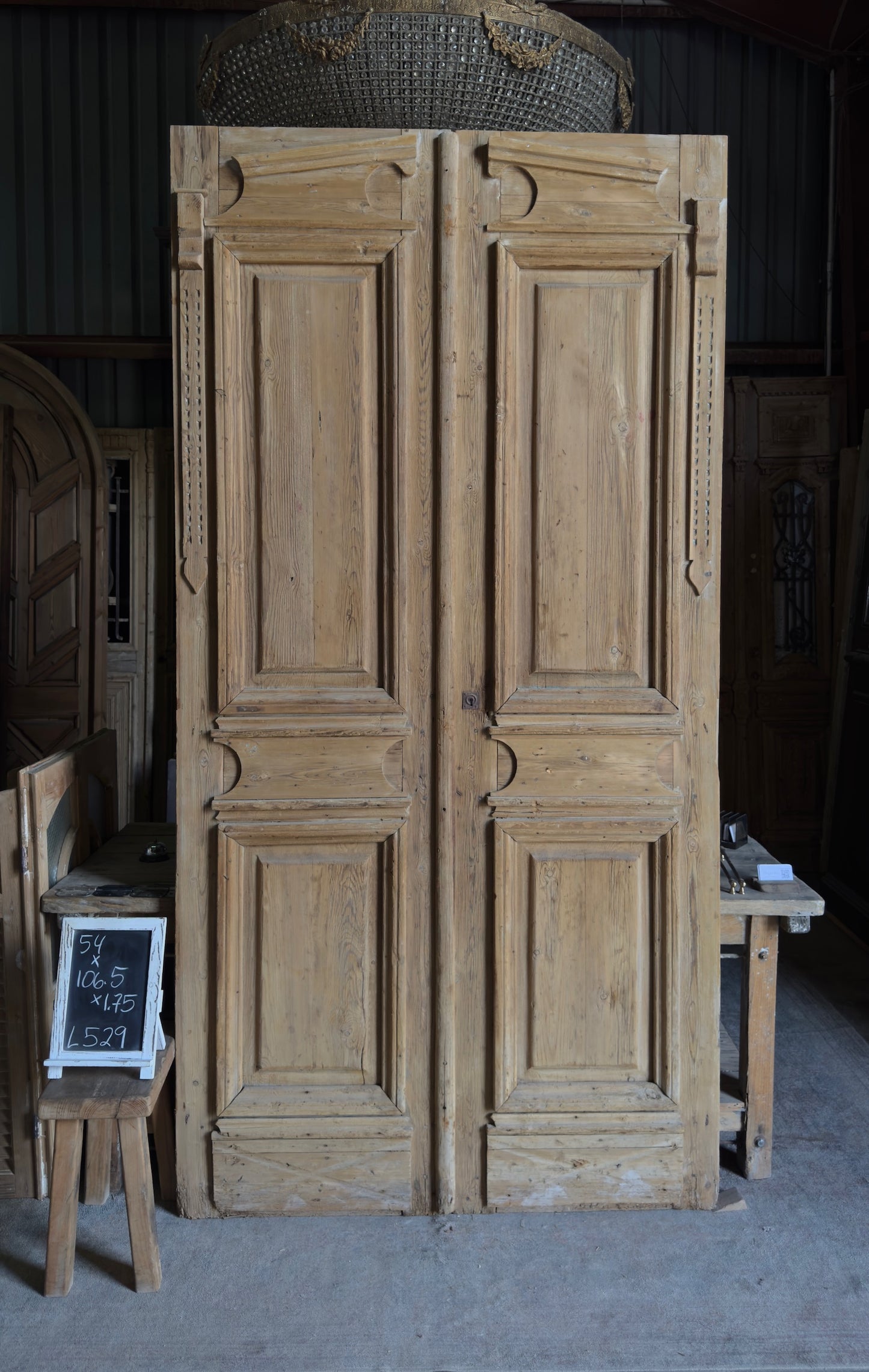 Antique Carved 6 Panel Double Doors - 54x106.5 - L529