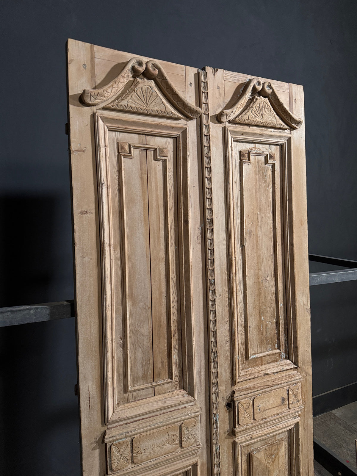 Antique Carved 3 Panel Double Doors - 42.75x96 - N711