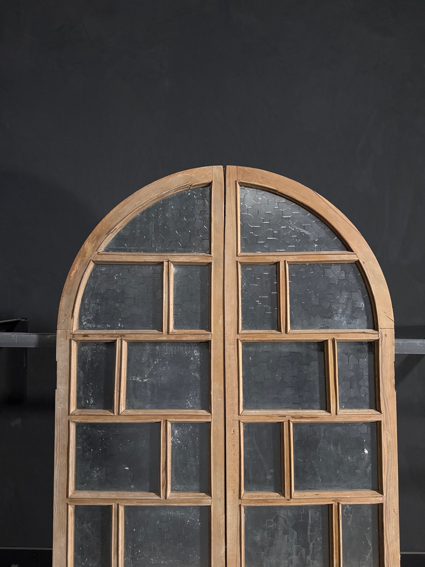 Antique Obscured Glass Arched French Doors - 48.5x85.5 - N145