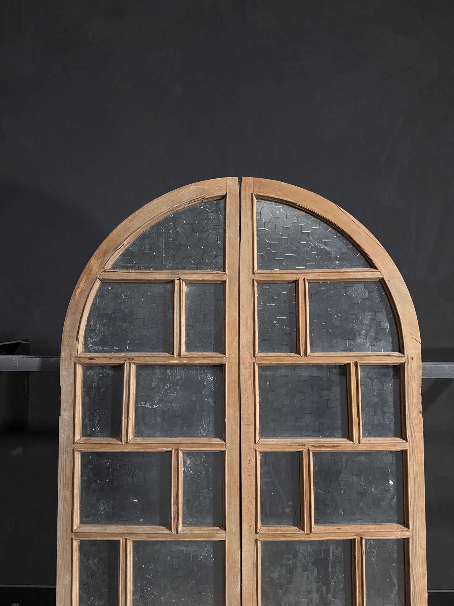 Antique Obscured Glass Arched French Doors - 48.5x85.5 - N145