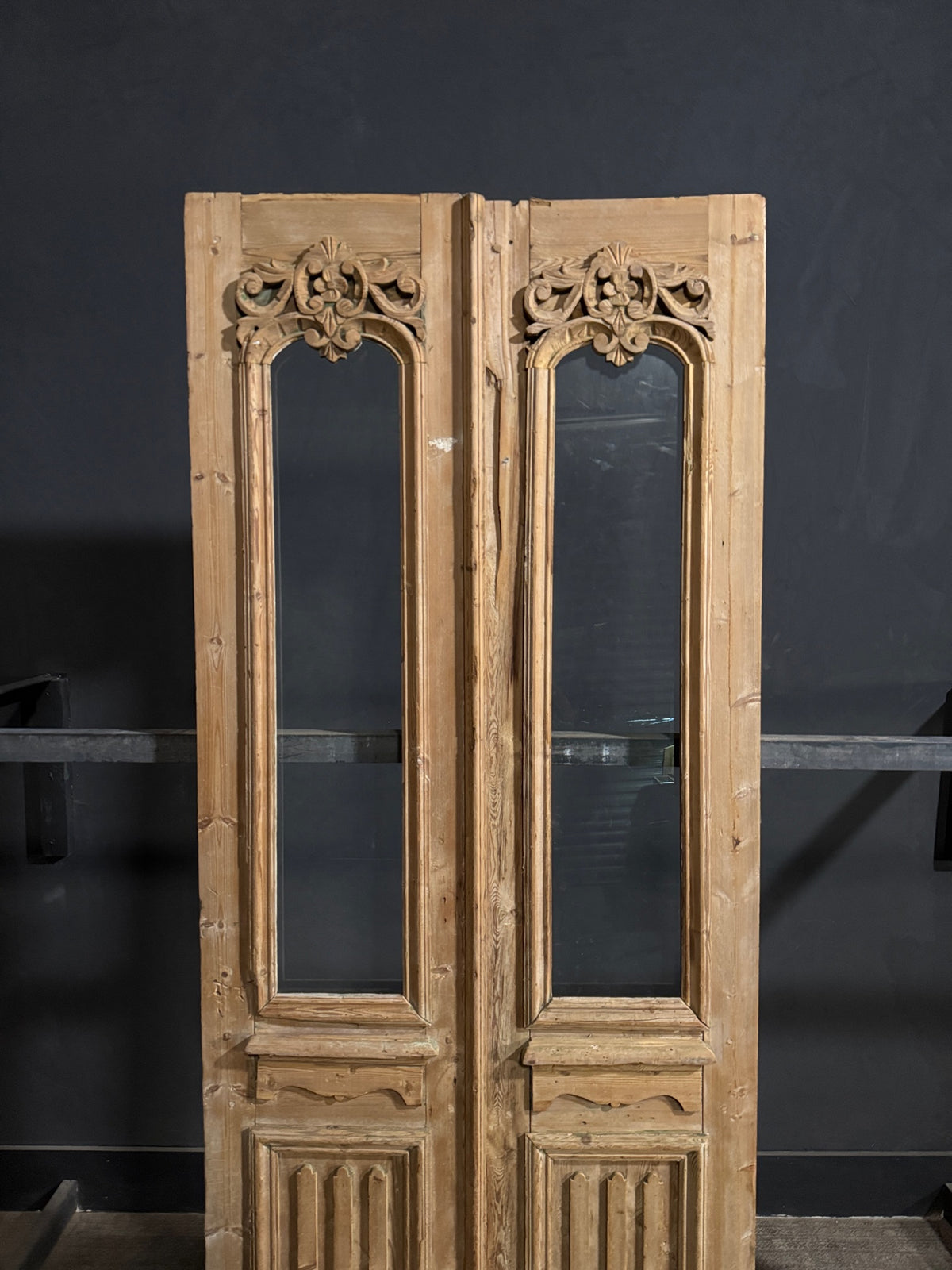 Antique Carved 1 Lite French Doors - 37.5x95 - N715