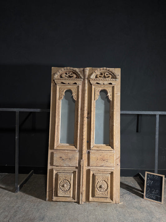 Antique Carved 1 Lite French Doors - 47.75x89 - N586