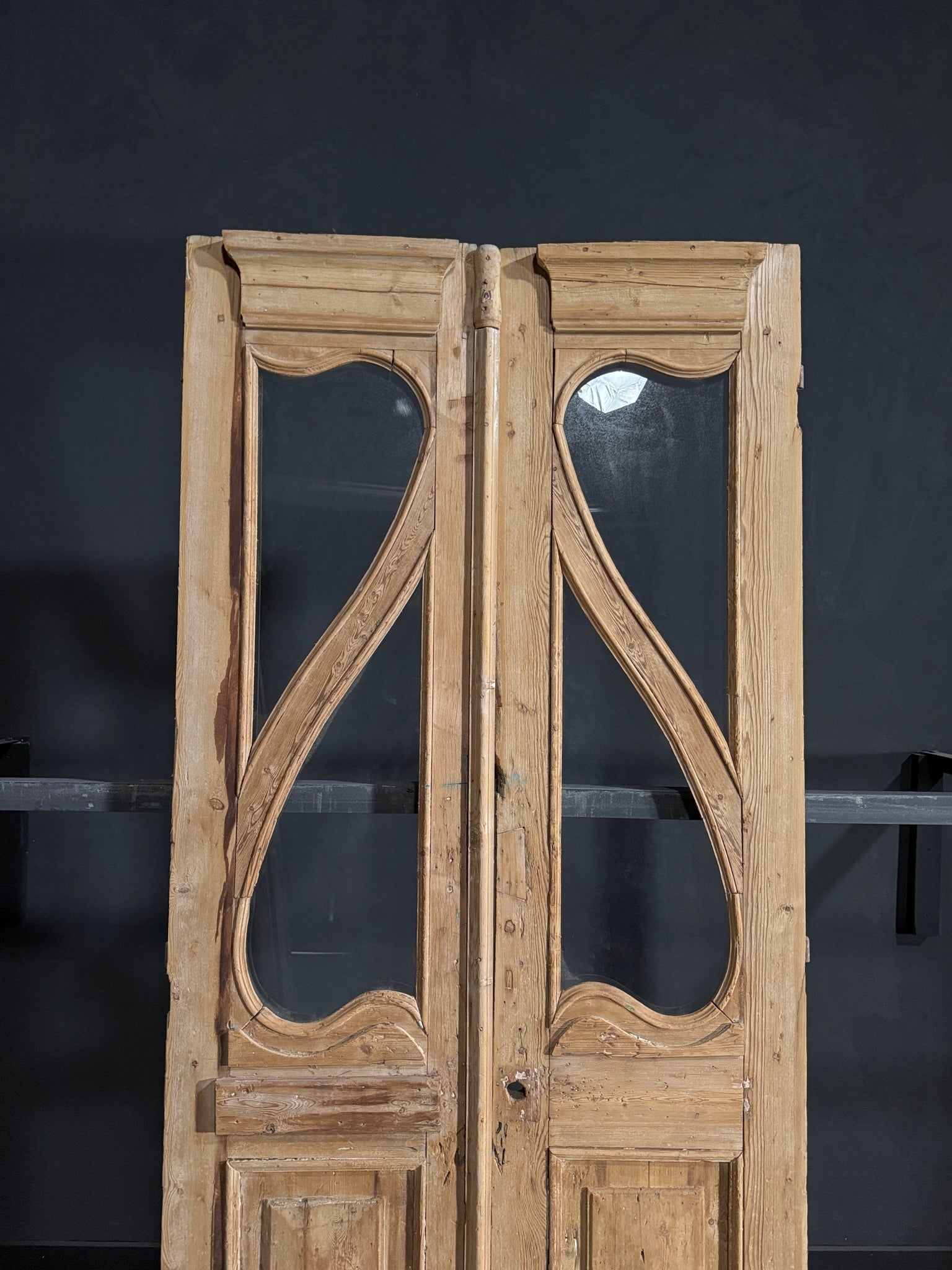 Antique Art Nouveau Glass French Doors - 41.5x97.75 - N65
