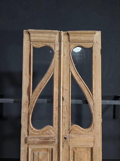 Antique Art Nouveau Glass French Doors - 41.5x97.75 - N65
