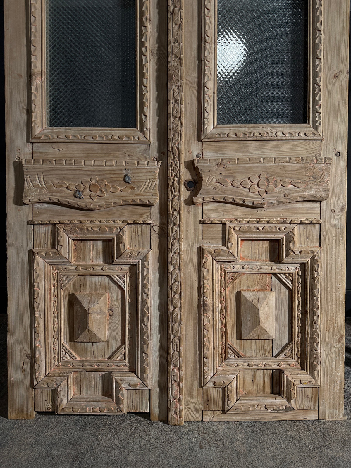 Antique Carved 1 Lite French Doors - 47x80.25 - N601