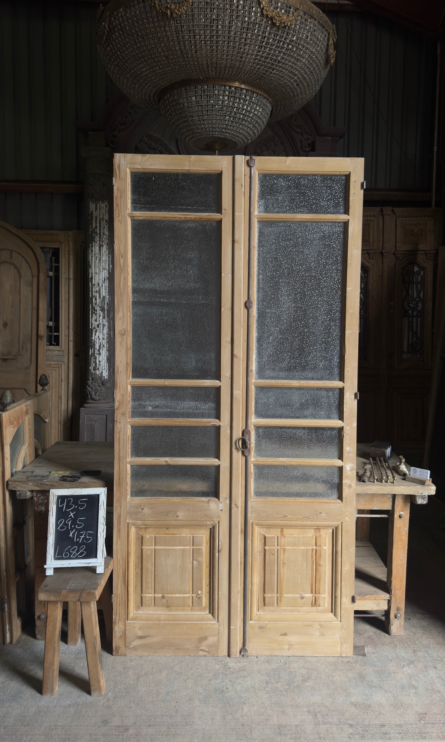 Antique Obscured Glass 4 Lite French Doors - 43.5x89.5 - L828