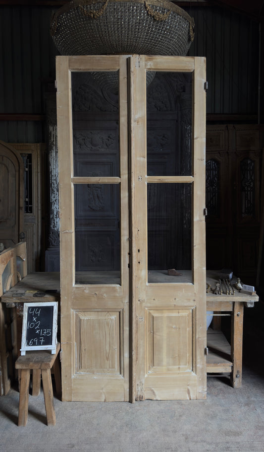 Antique Glass 2 Lite French Doors - 44x102 - 697