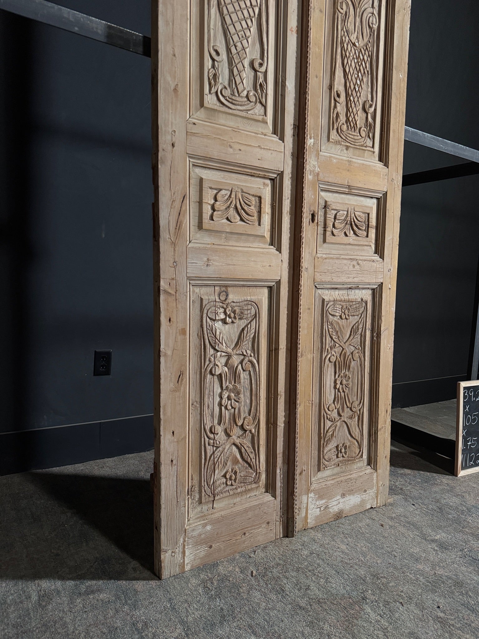 Antique Carved 3 Panel Double Doors - 39.25x105 - N122