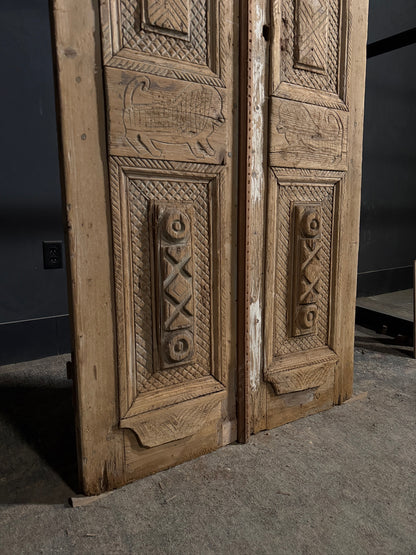 Antique Carved 3 Panel Double Doors - 37.75x92.5 - N705